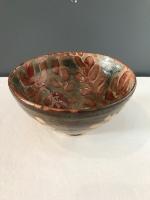 Brown and red leaf bowl by Sue Blagden